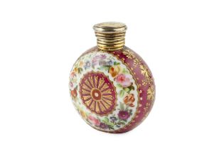 A late 19th century French porcelain scent bottle, of rounded moon flask form, painted to both sides