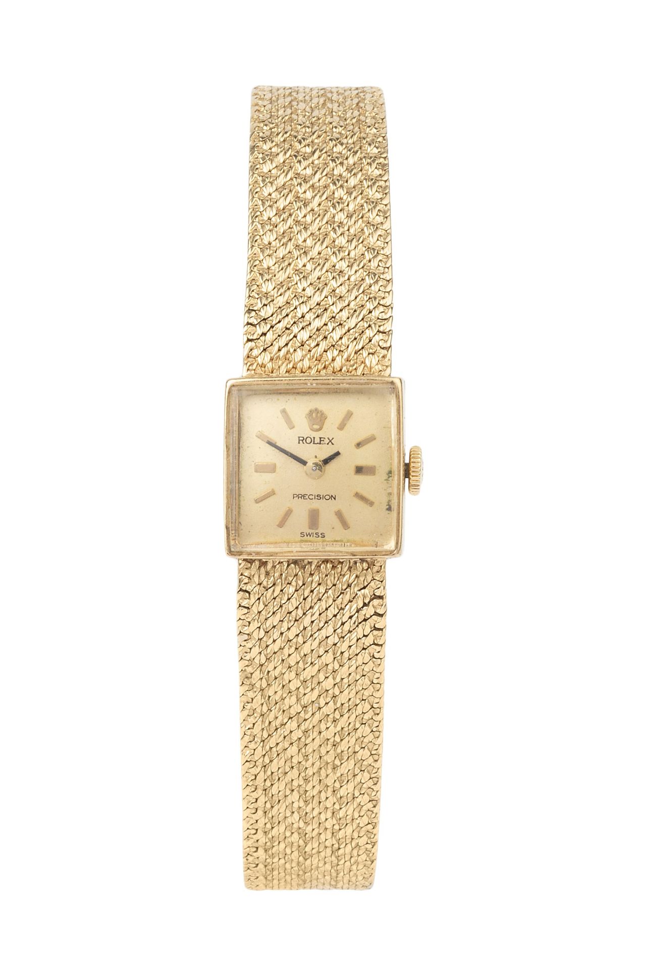 A 9ct gold Rolex 'Precision' lady's wristwatch, the square dial with baton numerals, and having