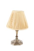 A George V silver table lamp, with knopped and tapered square section column on octagonal weighted