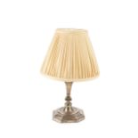 A George V silver table lamp, with knopped and tapered square section column on octagonal weighted