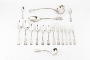 A matched service of 19th century silver King's pattern flatware, comprising soup ladle, gravy