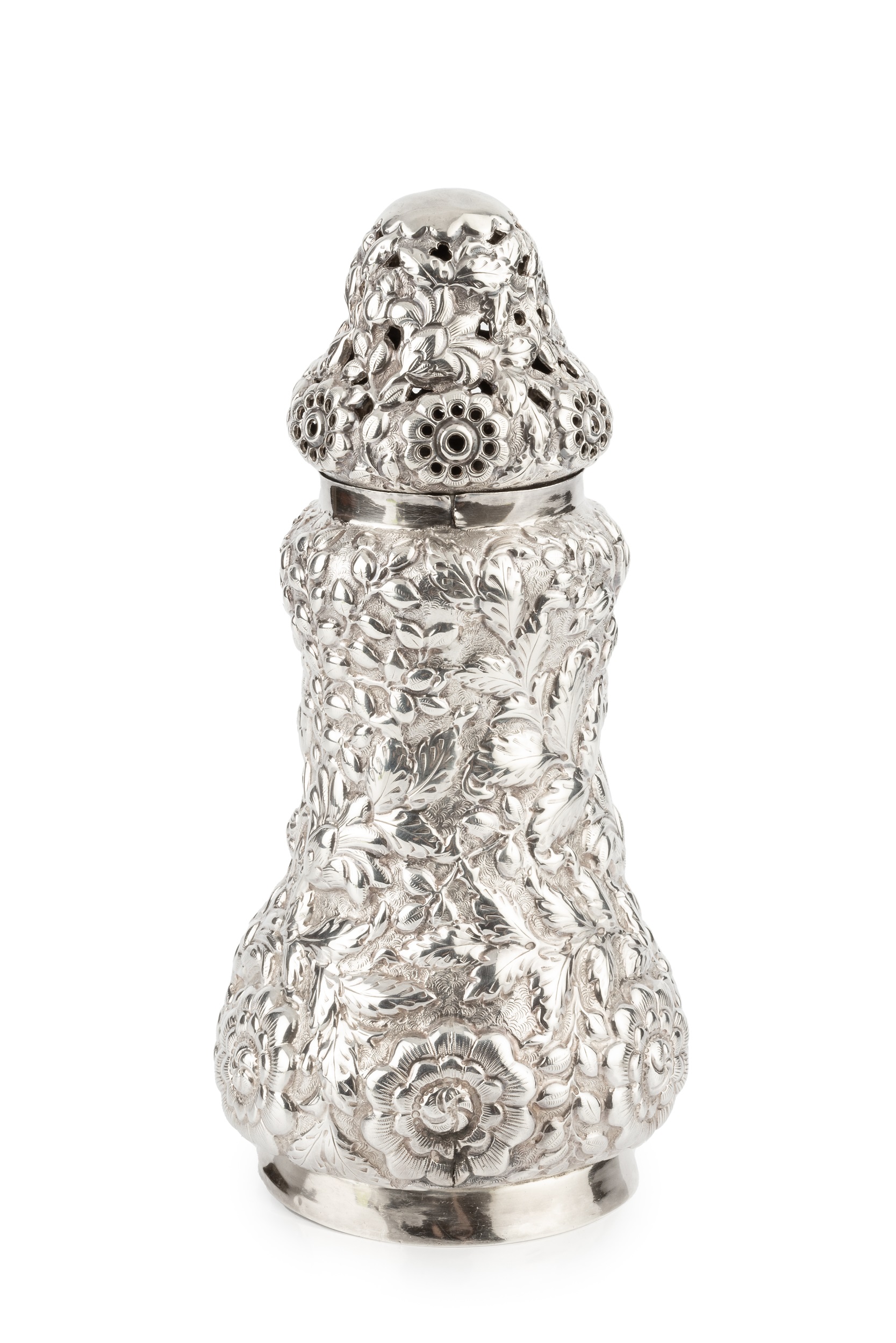 A late Victorian silver large sugar castor, of baluster form with shaped domed cover, the whole