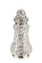 A late Victorian silver large sugar castor, of baluster form with shaped domed cover, the whole