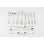 A collection of silver flatware, comprising a set of six teaspoons by Sussex Goldsmiths &