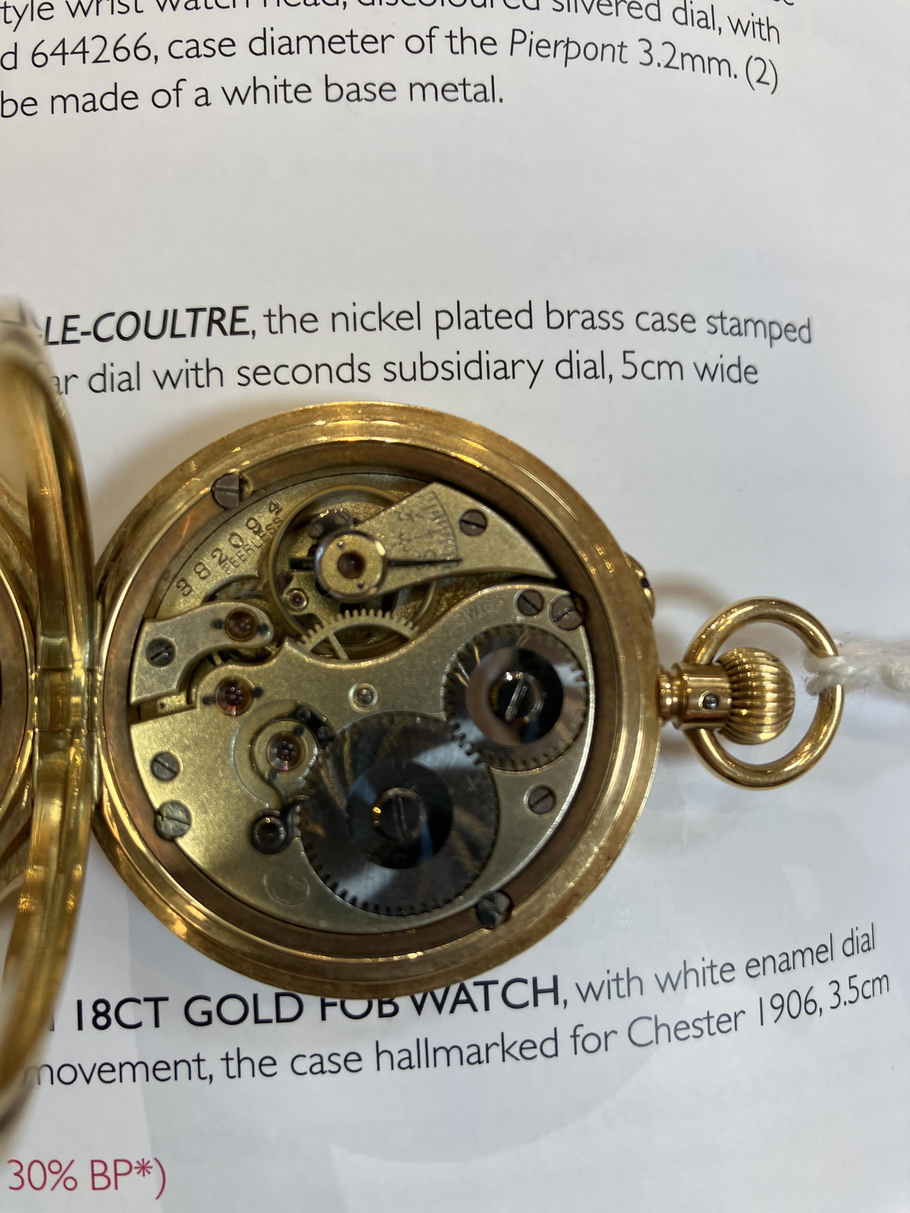 An Edwardian 18ct gold fob watch, with white enamel dial and keyless wind movement, the case - Image 3 of 5