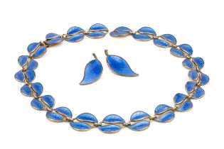 A Norwegian silver-gilt and enamel necklace by David Andersen, the links formed of blue enamel pairs