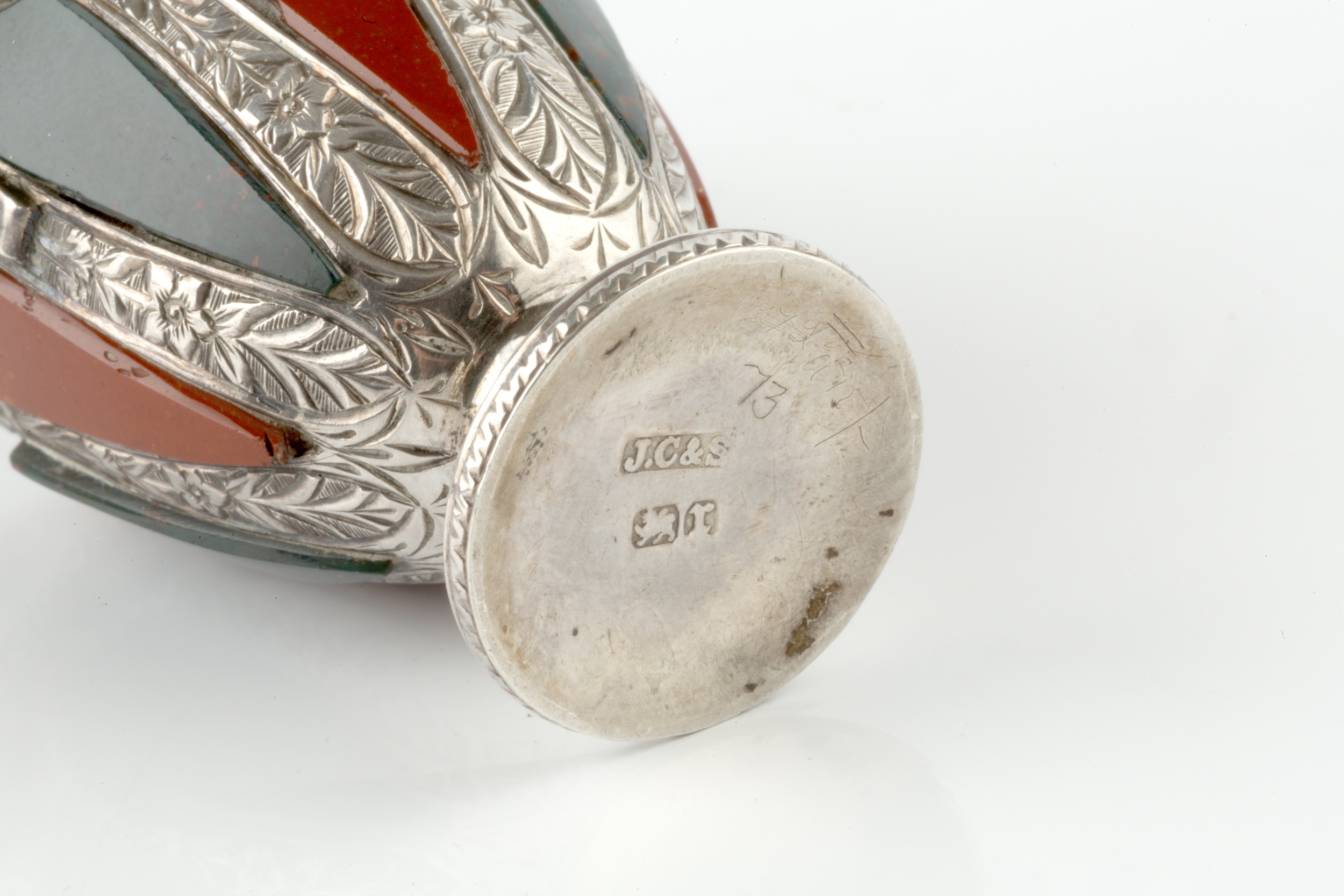 A late Victorian silver and hardstone novelty scent bottle, modelled as a twin handled classical - Image 3 of 3