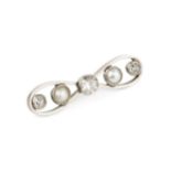 A diamond and half pearl bow brooch, centred with an old brilliant-cut diamond in millegrain