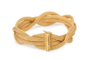 An Italian 18ct gold bracelet, of entwined mesh design, the clasp stamped 750, 19cm long Approx