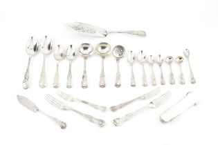A service of early Victorian silver King's pattern flatware, comprising 20 table spoons, 25 table