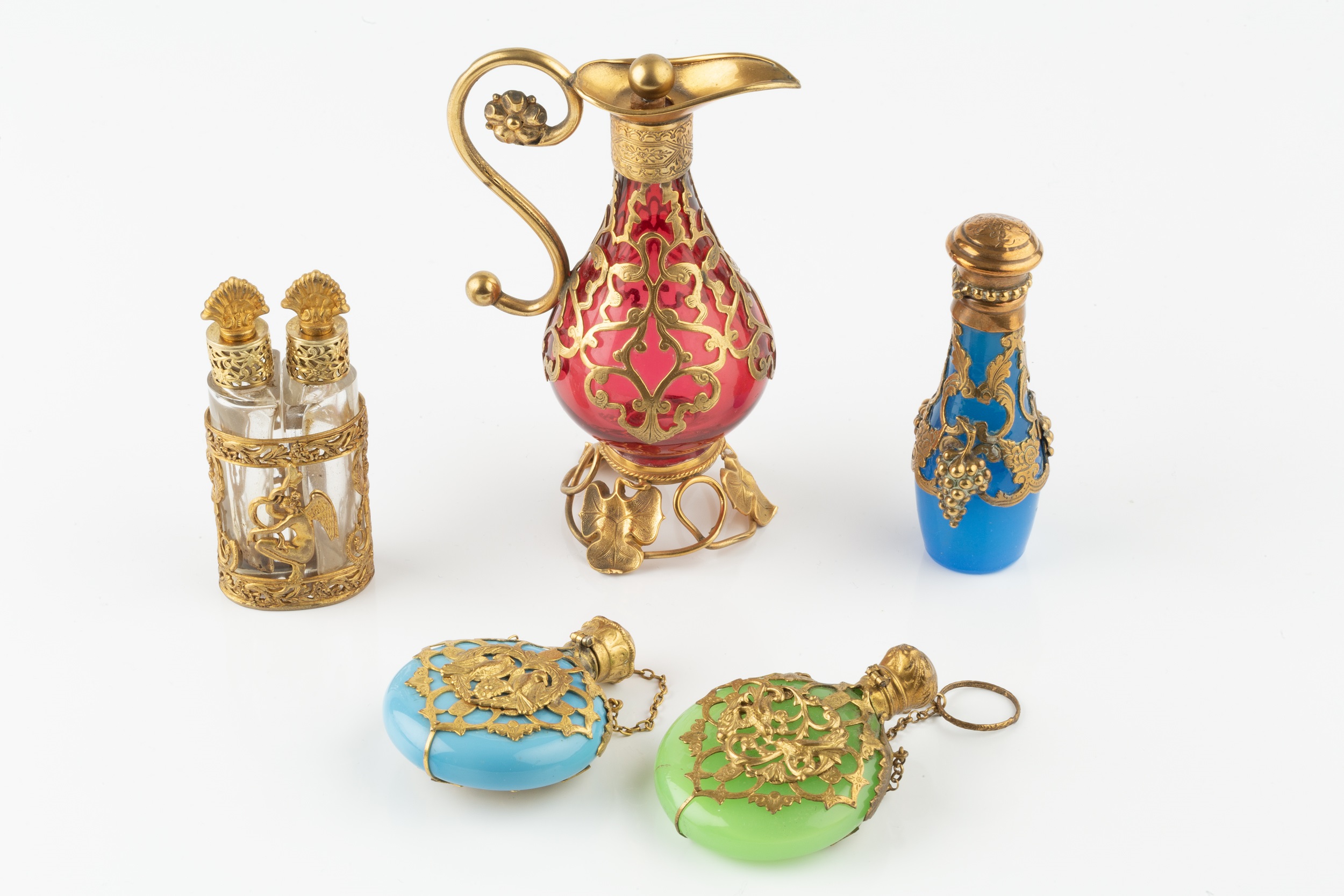 A 19th century 'Palais Royal' blue opaline glass scent bottle, the pierced gilt metal mounts - Image 2 of 2