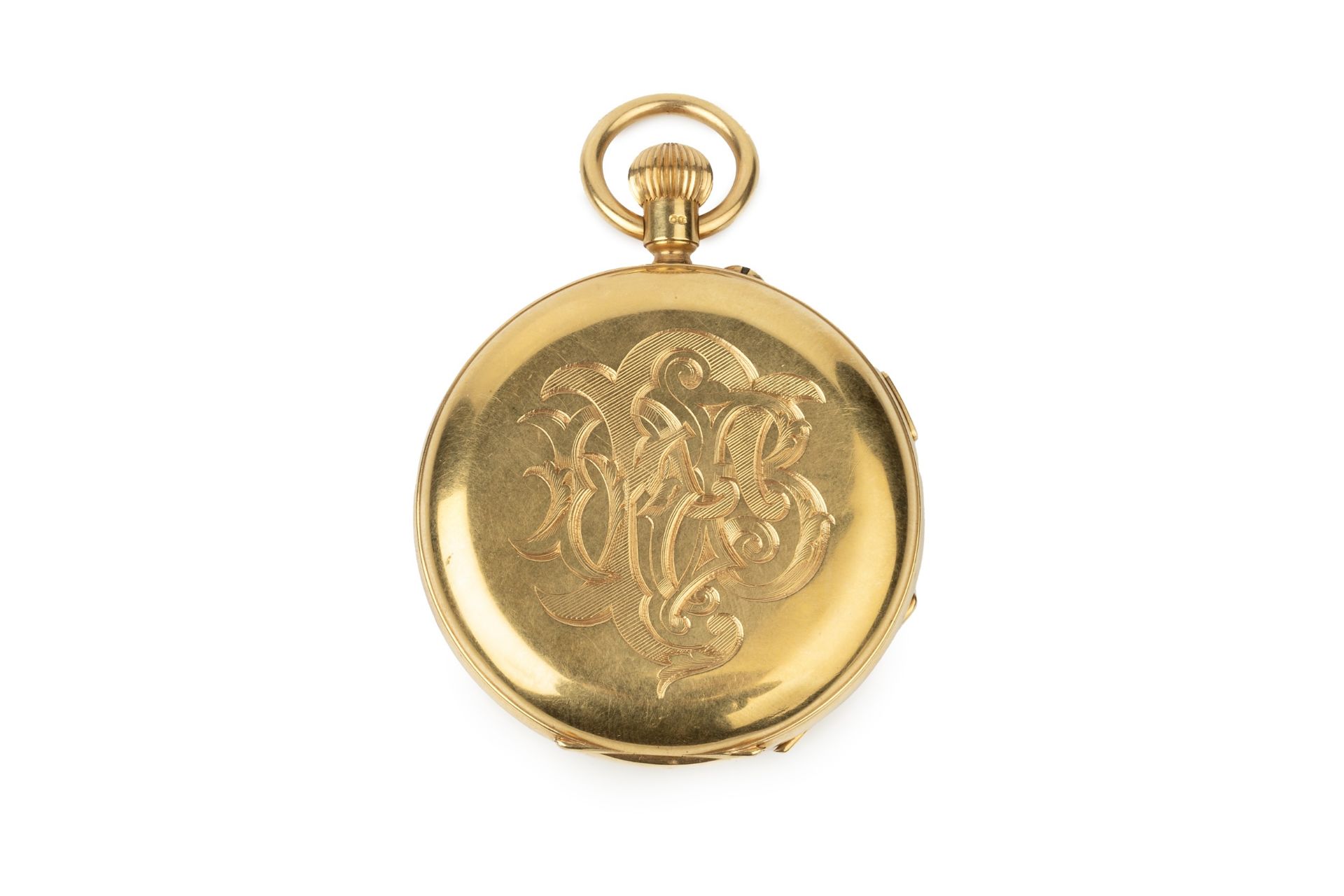 An Edwardian 18ct gold hunter pocket watch, the enamel dial with roman numerals and 1-300 outer - Bild 2 aus 7