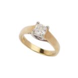 A diamond solitaire ring, the cushion cut stone of approx 1.01ct, claw set to an 18ct yellow gold