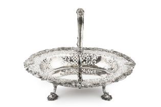 A George II silver oval basket, the shaped border cast with flowering foliage and scrolls and having