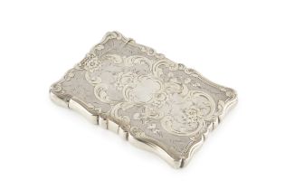 A mid Victorian silver and parcel-gilt card case, of shaped rectangular outline, engraved to both