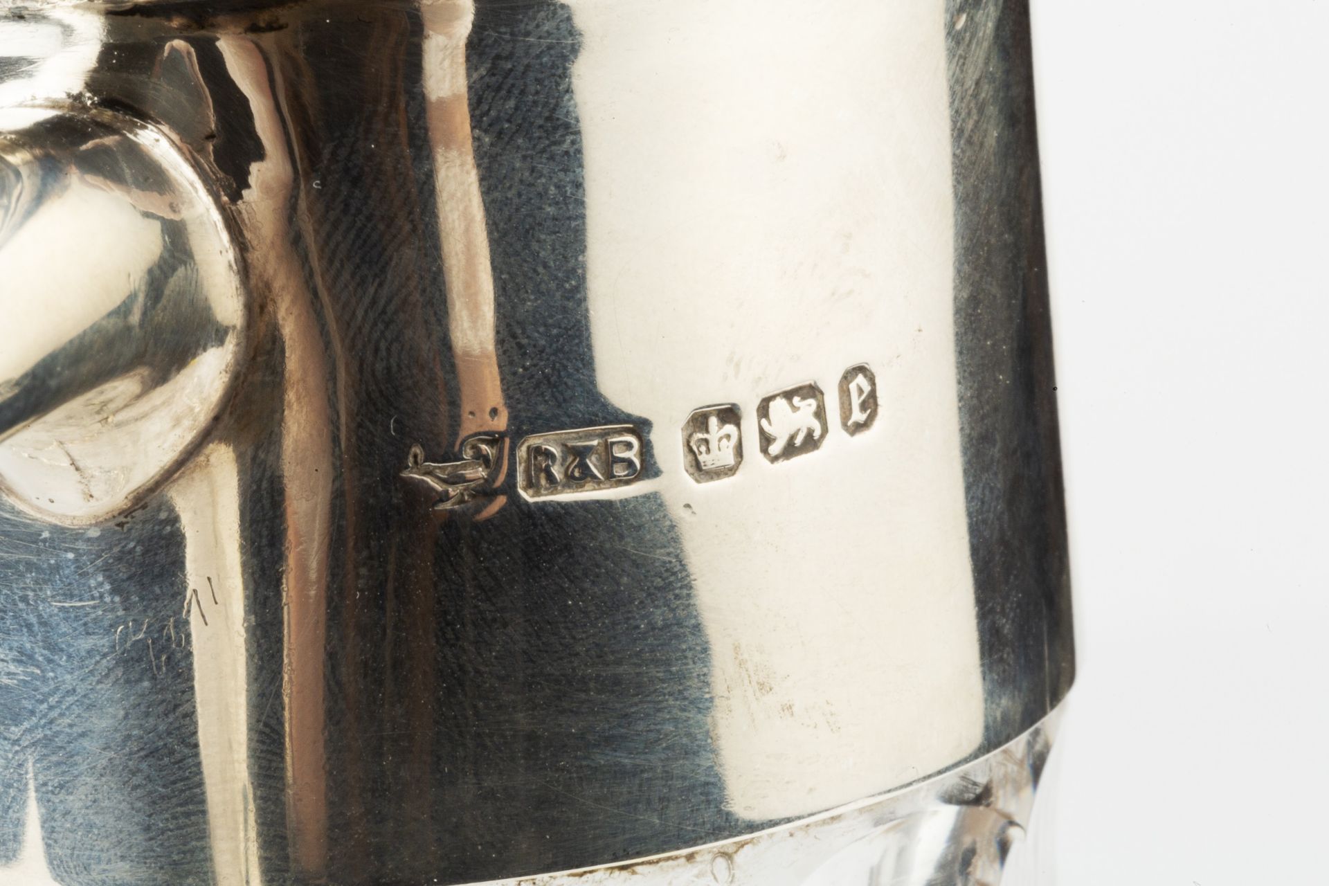 A late Victorian silver mounted cut glass claret jug, with hinged cover, plain curved handle and - Image 2 of 3