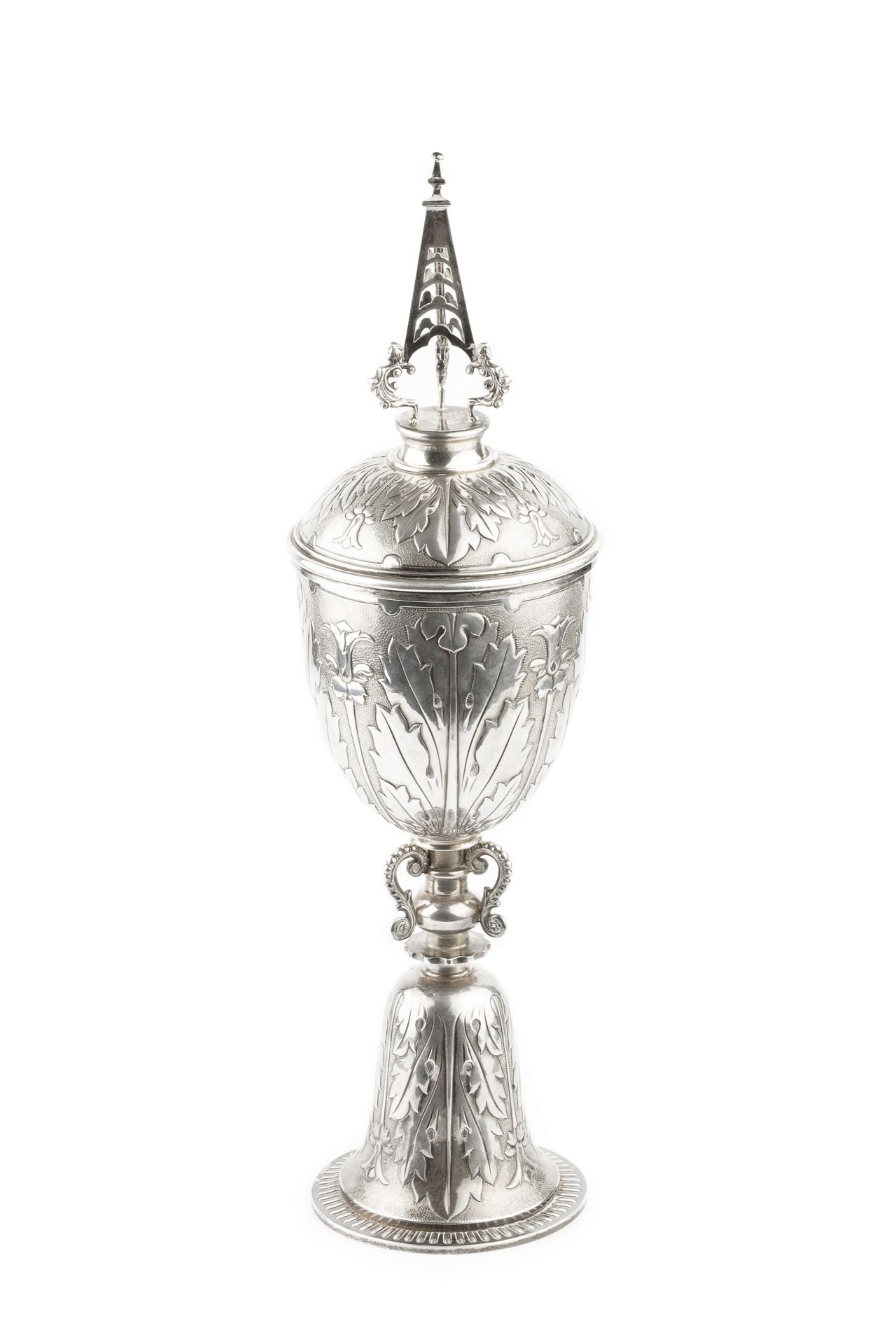 A George V silver Arts & Crafts steeple cup and cover, by Keswick School of Industrial Arts,