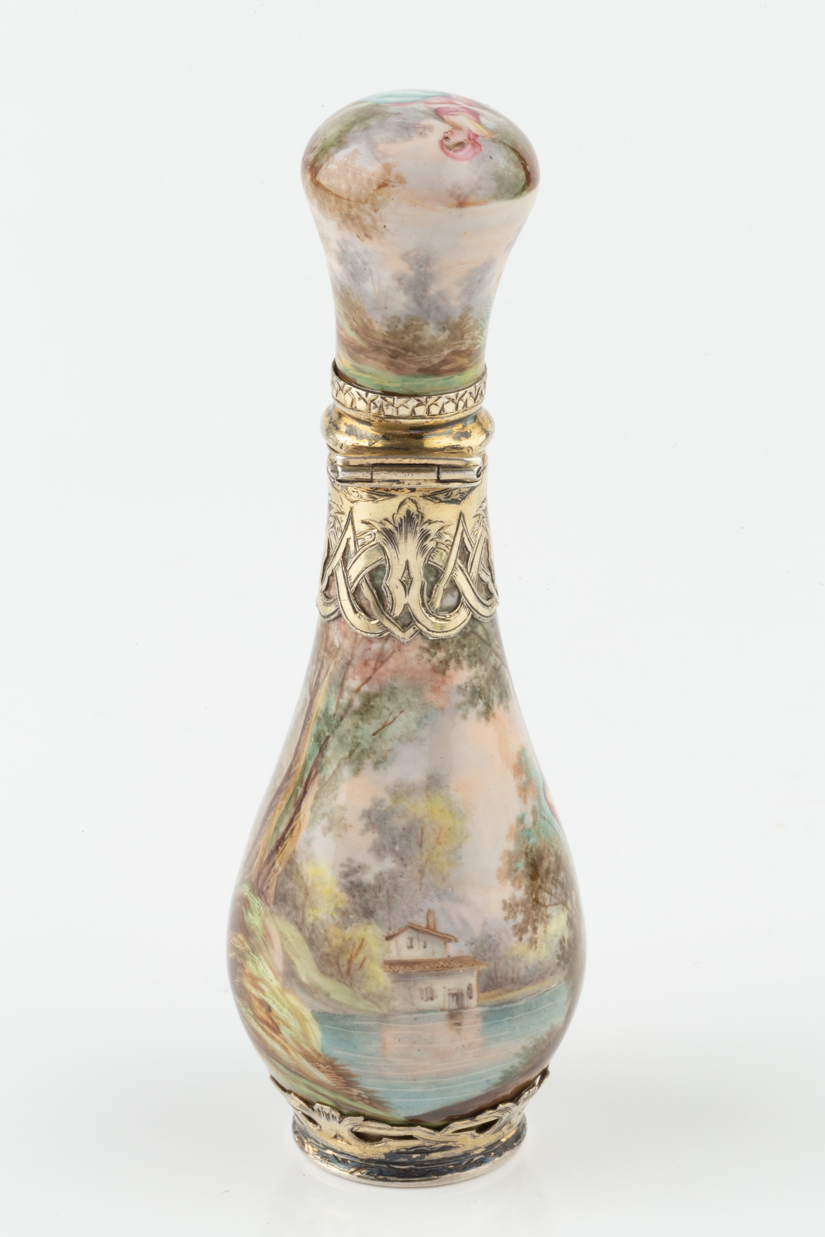 A 19th century Austrian silver-gilt and enamel scent bottle, of slender baluster form, the enamel - Image 5 of 5