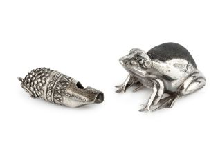 An Edwardian silver novelty pincushion, in the form of a frog, by Cornelius D. Saunders & James F.