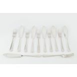 A set of six George V silver old English pattern fish knives and forks, by Viner's, Sheffield
