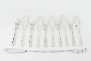A set of six George V silver old English pattern fish knives and forks, by Viner's, Sheffield