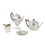 A George III silver four piece tea and coffee service, comprising urn shaped pedestal coffee pot,