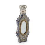 A 19th century French Limoges enamel scent bottle, of shaped and waisted rectangular form, the