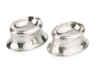 A pair of George I silver Britannia standard silver trencher salts, of plain oval form, maker's