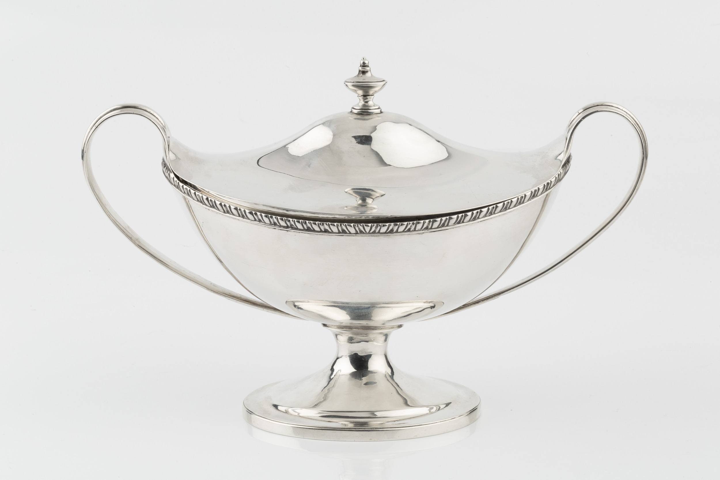 A George III Scottish silver sauce tureen and cover, of twin handled oval classical urn form, with - Image 2 of 3