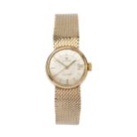 A 9ct gold Omega 'Ladymatic' automatic wristwatch, the silvered dial with calendar aperture,