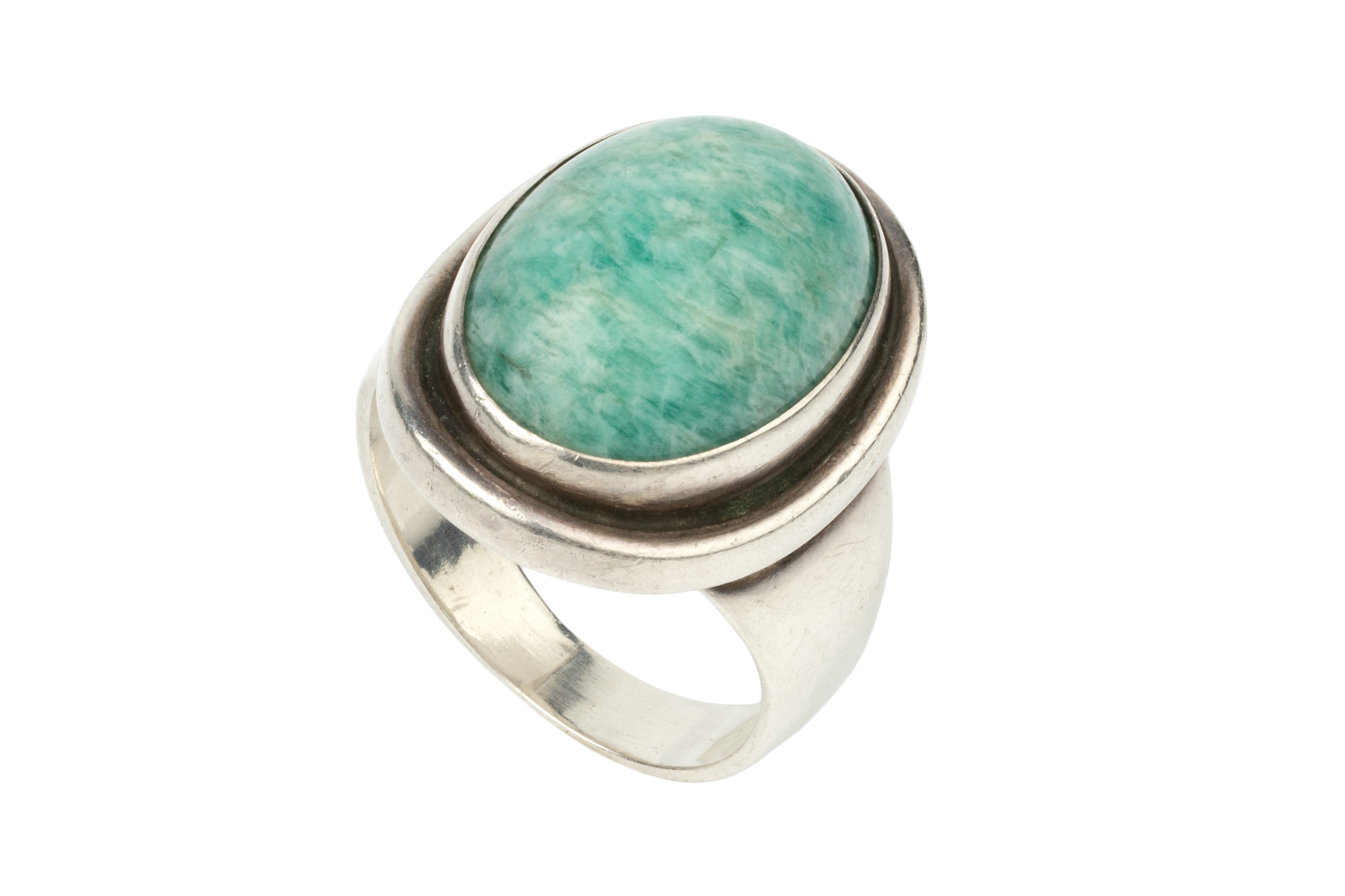 A Danish silver and amazonite dress ring by Georg Jensen, with oval cabochon stone, no. 46A Ring