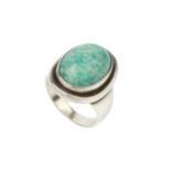 A Danish silver and amazonite dress ring by Georg Jensen, with oval cabochon stone, no. 46A Ring