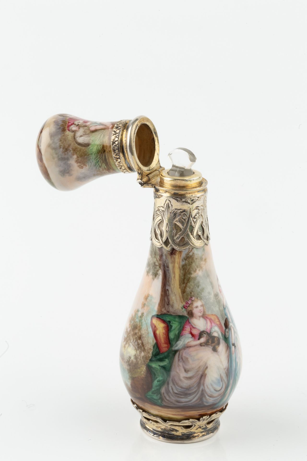 A 19th century Austrian silver-gilt and enamel scent bottle, of slender baluster form, the enamel - Bild 2 aus 5