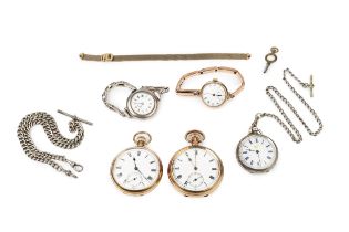 A 9ct gold open face pocket watch, with white enamel dial, seconds subsidiary dial and keyless