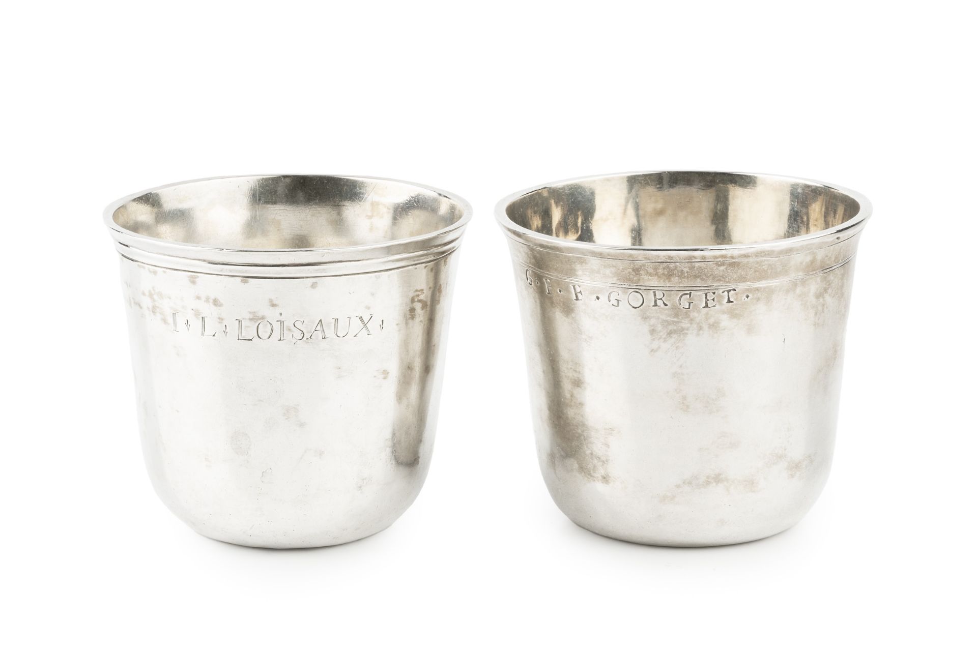 Two 18th century French silver beakers, one with maker's initials B.C, Tours circa 1785,