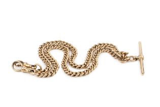A 9ct gold curb link double Albert chain, with T-bar, stamped 9 375, 39.5cm long overall Approx