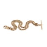 A 9ct gold curb link double Albert chain, with T-bar, stamped 9 375, 39.5cm long overall Approx