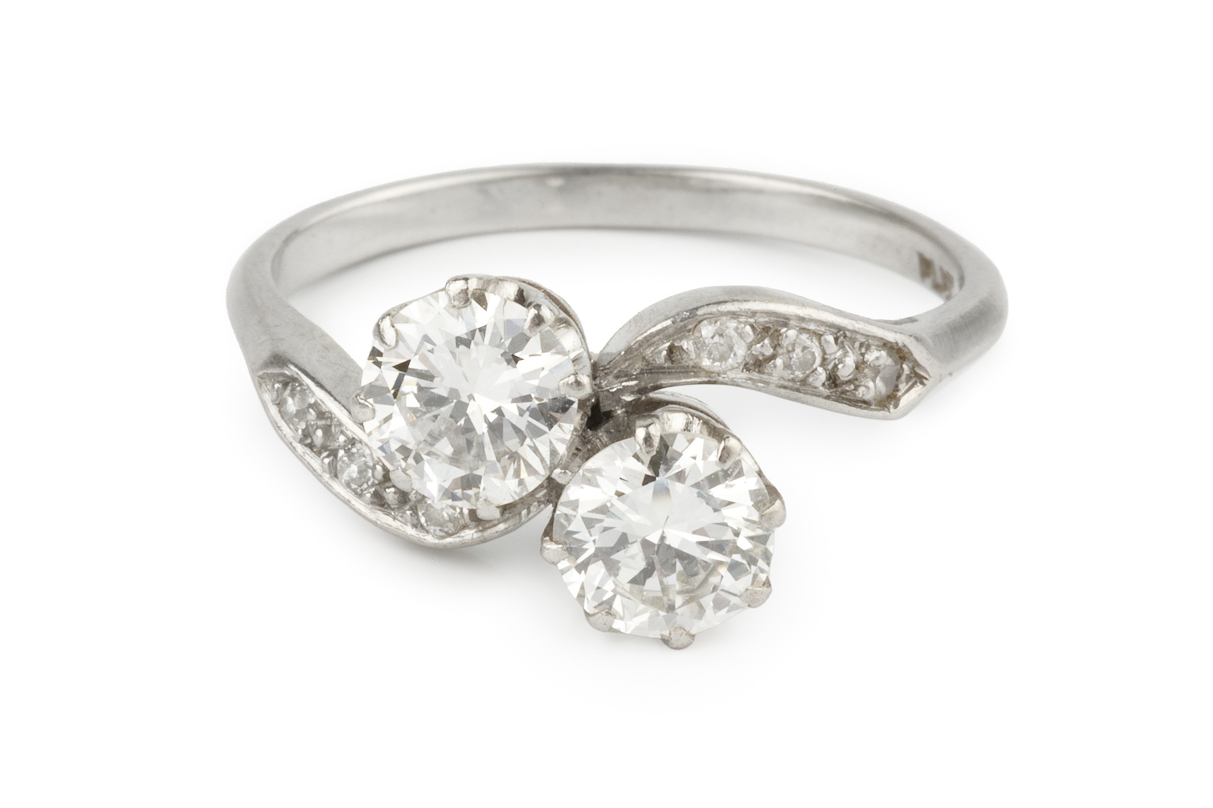 A diamond two stone ring, the brilliant-cut stones each of approx 0.5ct in a crossover setting, claw - Image 2 of 8