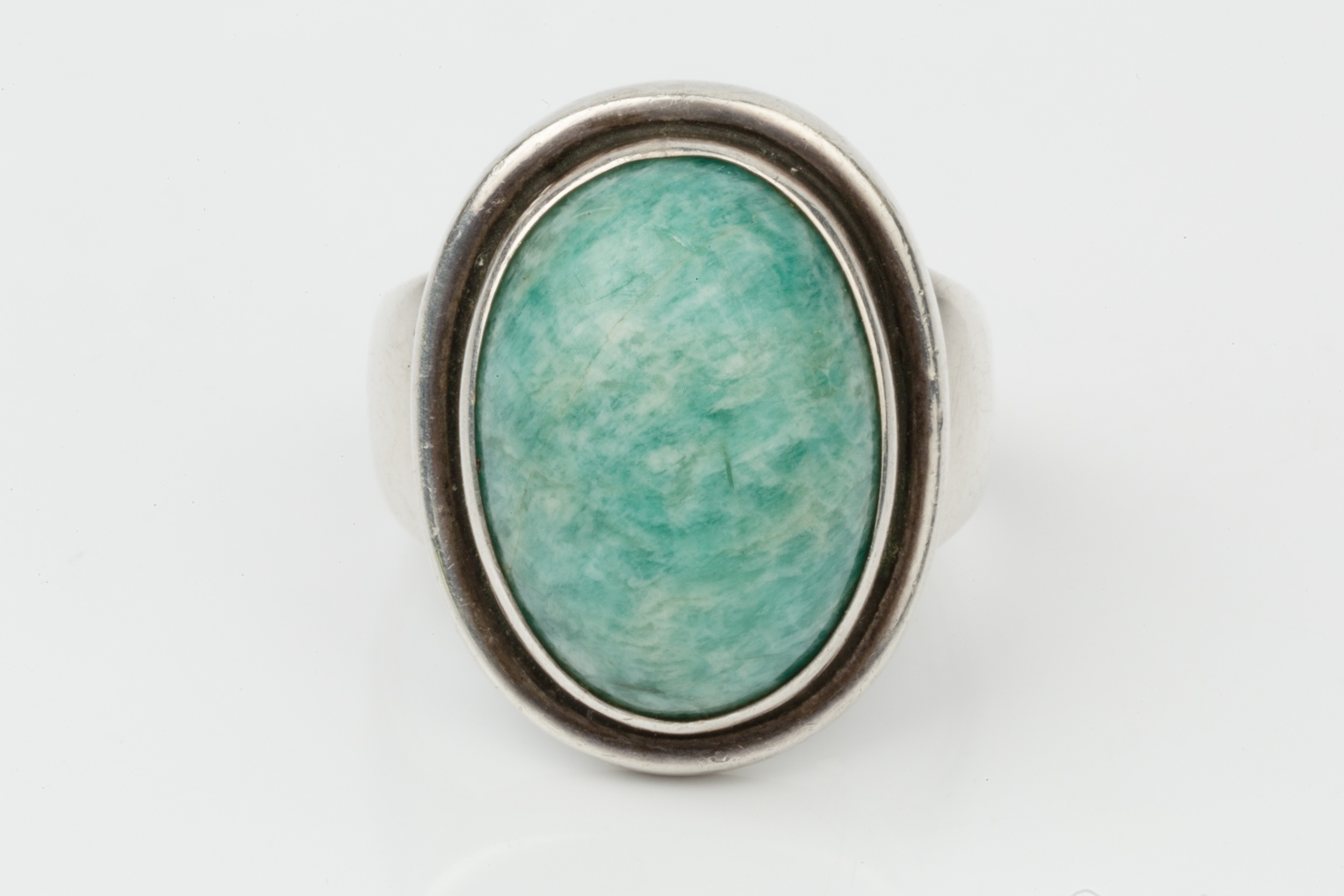 A Danish silver and amazonite dress ring by Georg Jensen, with oval cabochon stone, no. 46A Ring - Image 3 of 4