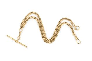 An 18ct gold curb link albert chain, with T-bar, stamped '18C', 40.5cm overall Gross weight approx