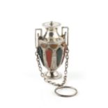 A late Victorian silver and hardstone novelty scent bottle, modelled as a twin handled classical
