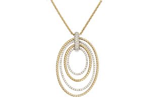 An 18ct two-colour gold and diamond pendant, formed of four graduated open ovals, two of yellow gold