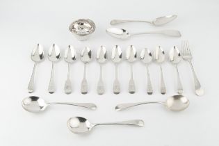A set of five George III Irish silver fiddle pattern dessert spoons, by Samuel Neville, Dublin 1818,