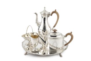 A silver four piece tea and coffee service, with tray, after a design by Hester Bateman,