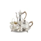 A silver four piece tea and coffee service, with tray, after a design by Hester Bateman,