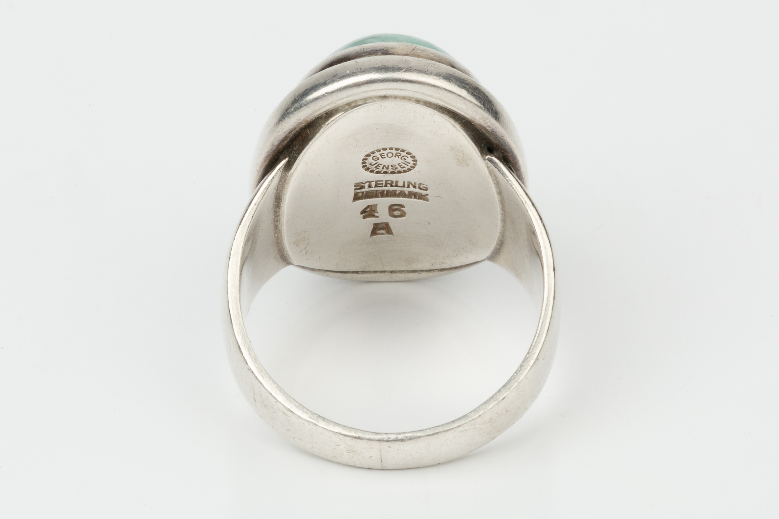 A Danish silver and amazonite dress ring by Georg Jensen, with oval cabochon stone, no. 46A Ring - Image 2 of 4