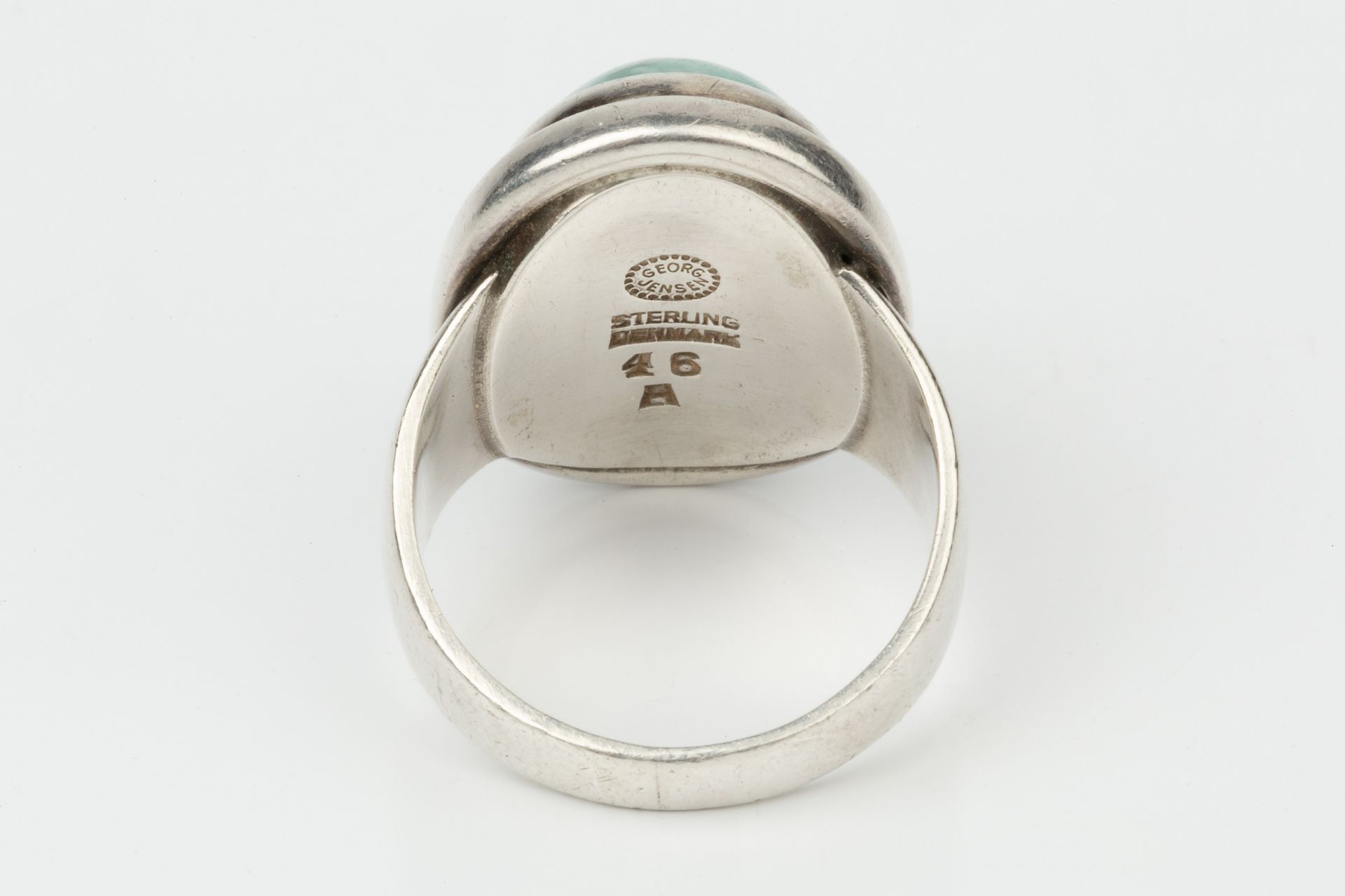 A Danish silver and amazonite dress ring by Georg Jensen, with oval cabochon stone, no. 46A Ring - Bild 2 aus 4