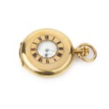 A Swiss18ct gold half hunter pocket watch, the white enamel dial with Roman numerals and seconds