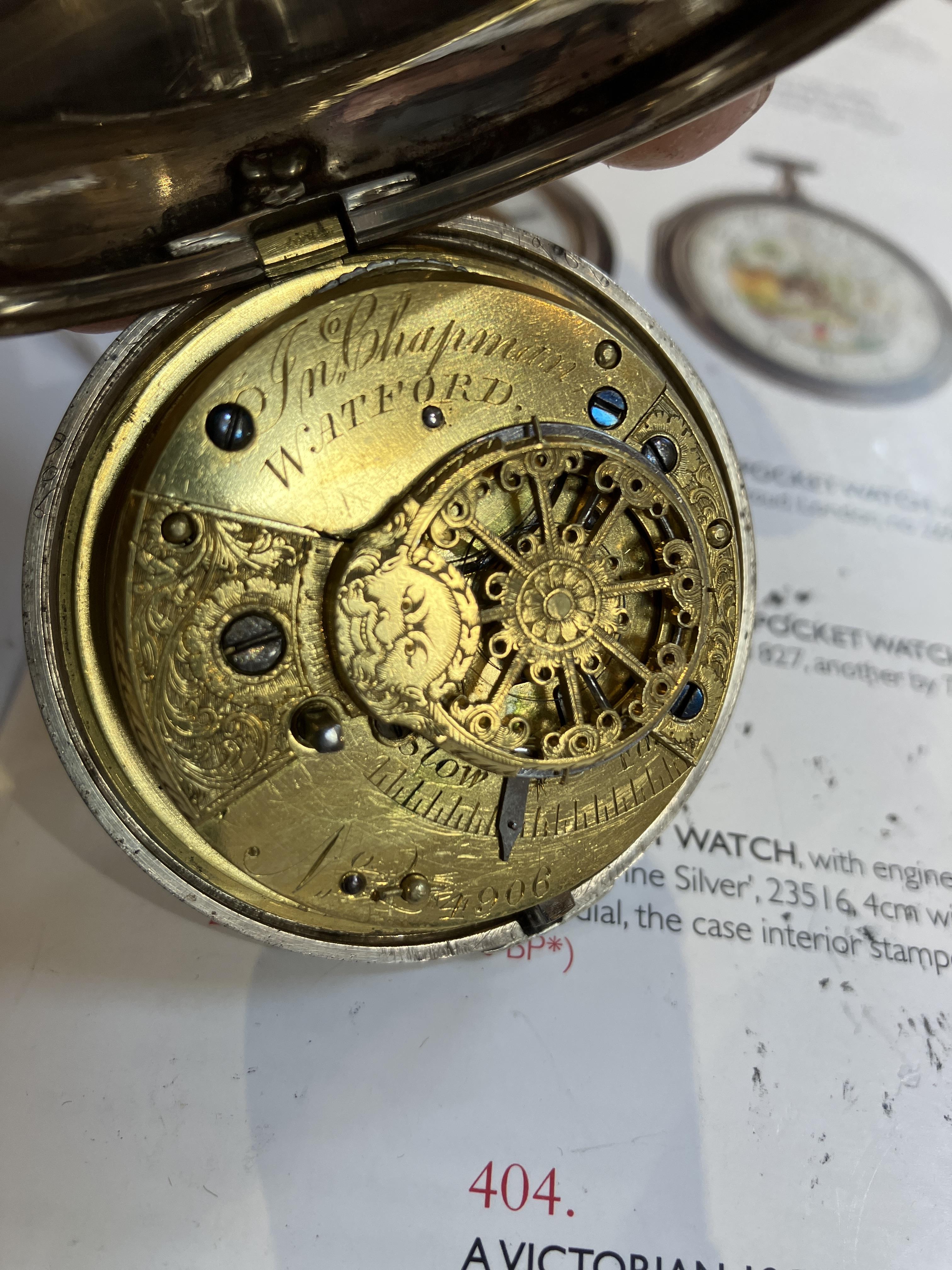 A George IV silver pair cased pocket watch, with white enamel Roman dial, the turned pillar verge - Image 4 of 5