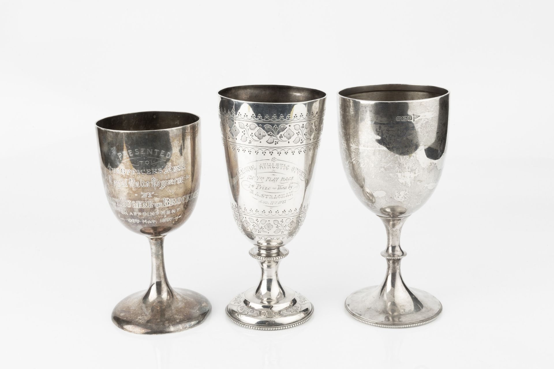 A mid Victorian silver trophy goblet, engraved with stylised foliage and with presentation - Bild 2 aus 2